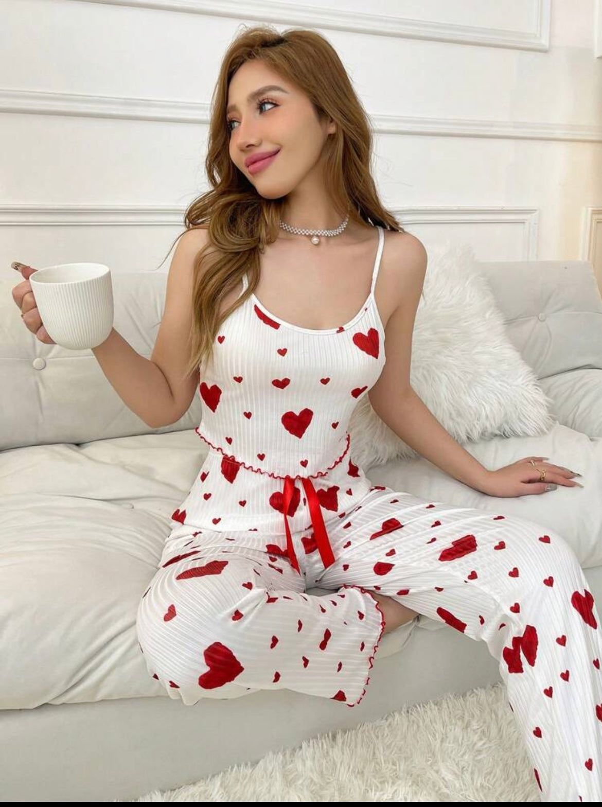 Women
Heart Print Cami Tank Top And Long Pants Pajama