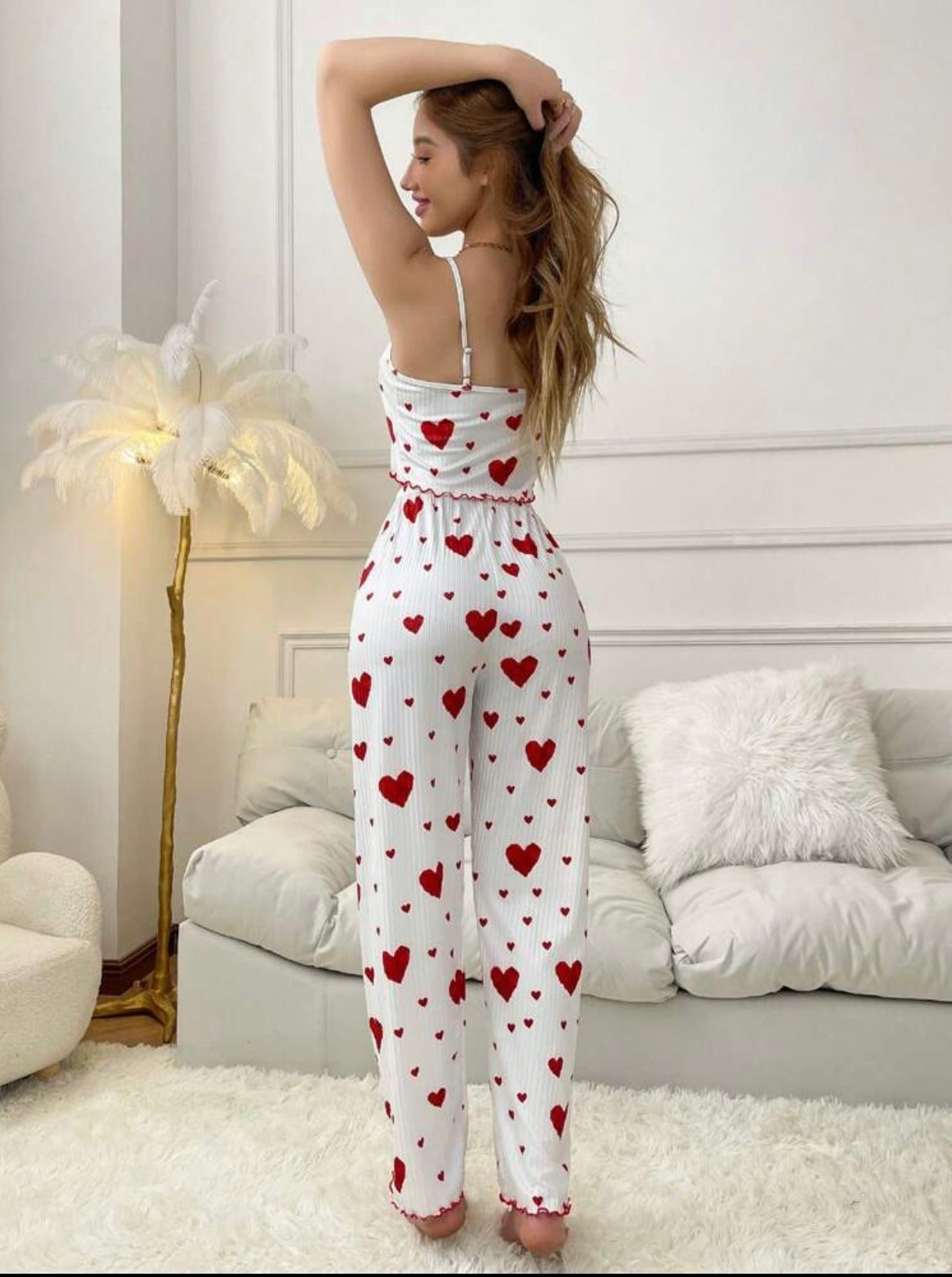 Women
Heart Print Cami Tank Top And Long Pants Pajama