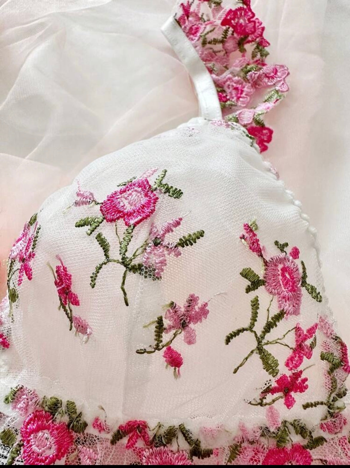 2pcs/Set Women Romantic Floral Embroidered Lingerie Set