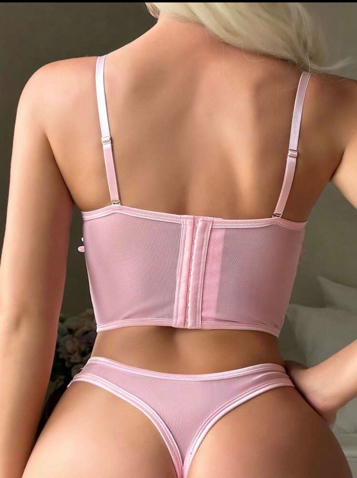 Appliques Mesh Underwire Bra & Panty Lingerie Set